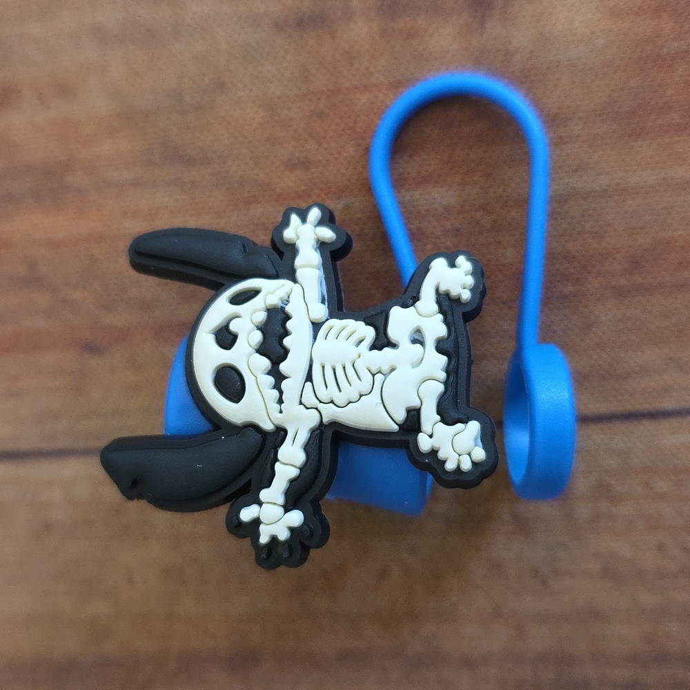 Blue Alien Skeleton Straw Topper Silicone Tumbler Accessory
